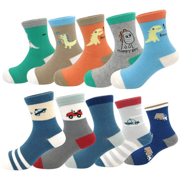 Zumou Toddler Kids Little Boys Fashion School Cotton Crew Socks 10 Pack (Size M(3-4T), Colorful)