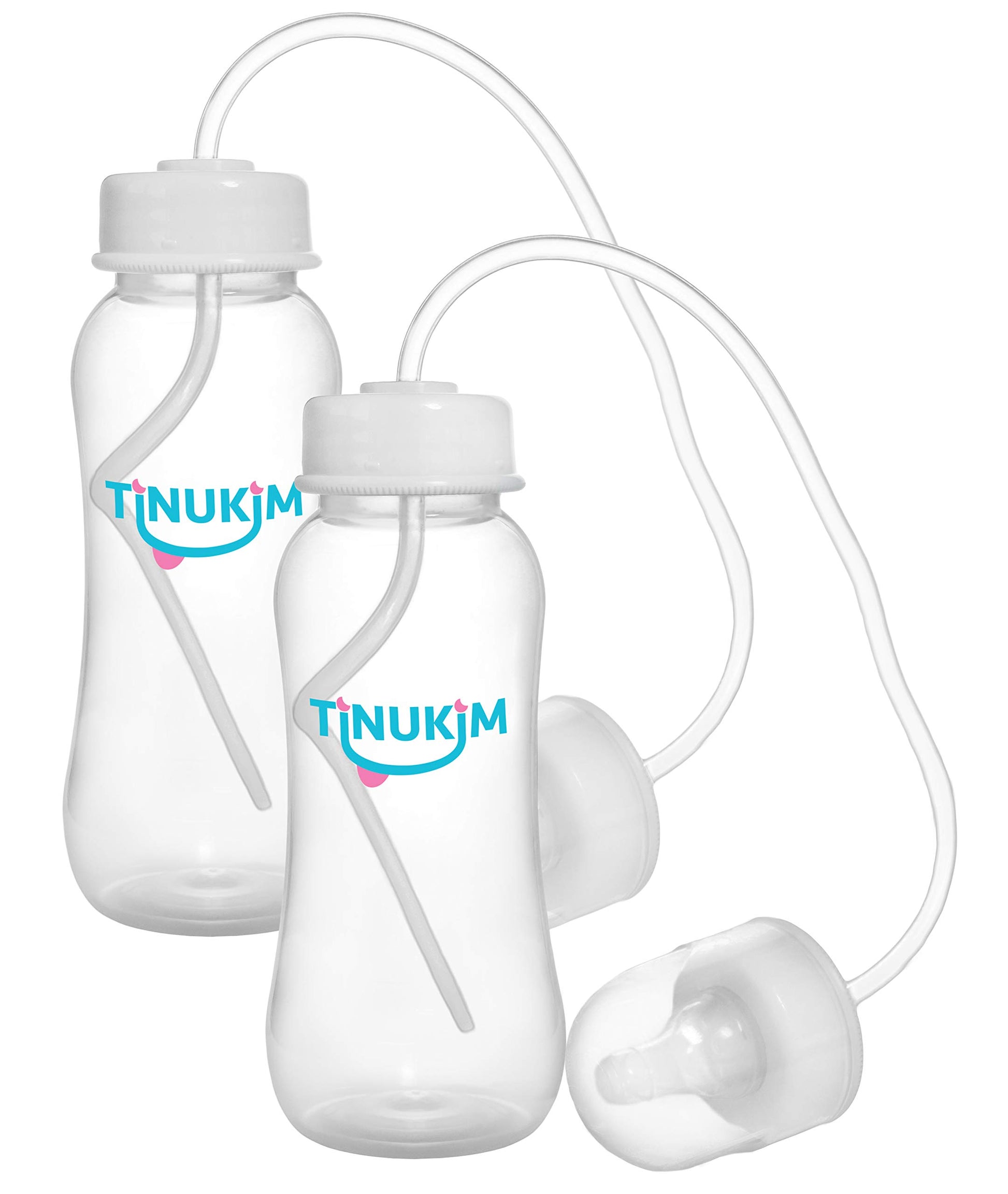Tinukim Ifeed 9 Ounce Self Feeding Baby Bottle With Tube - Handless Anti-Colic Nursing System, White - 2-Pack