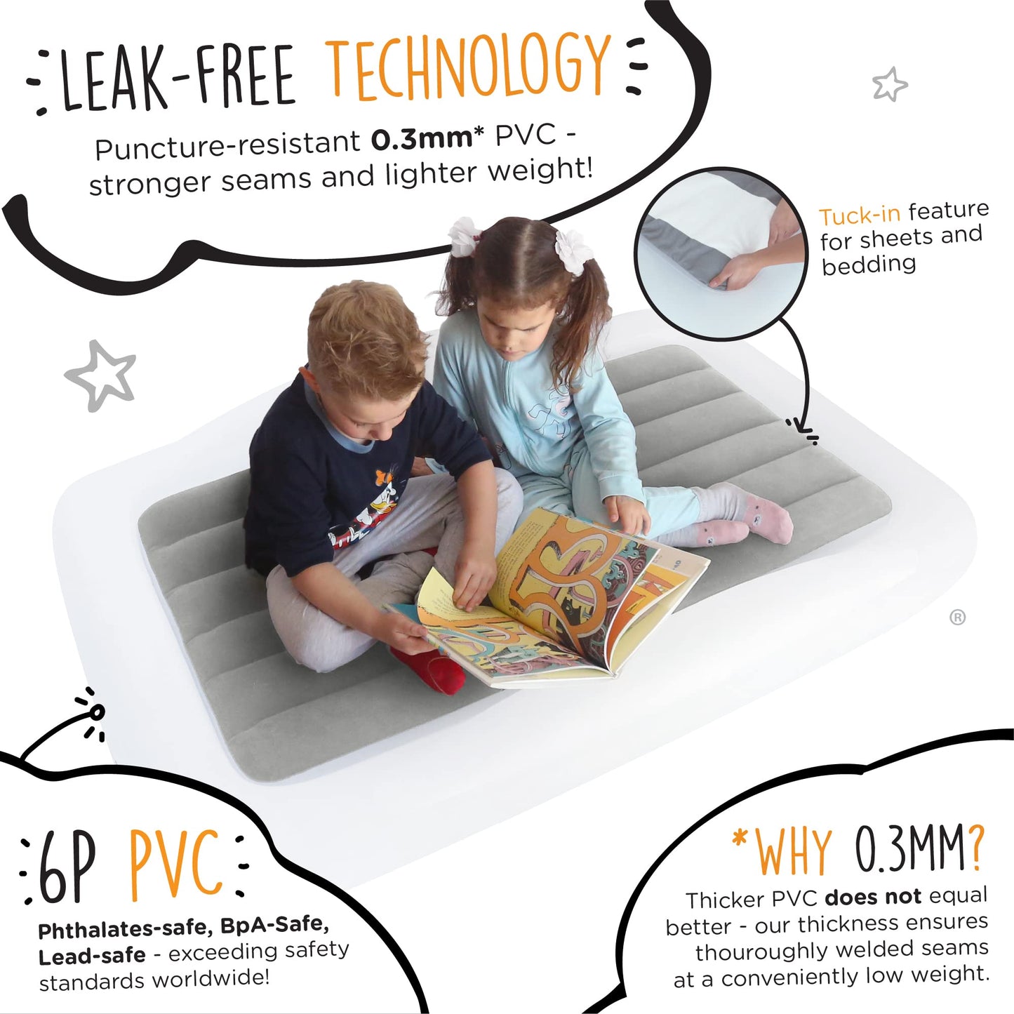 The Shrunks Toddler Travel Bed Portable Inflatable Air Mattress Blow Up Bed For Indoor/Outdoor Camping, Backyard, Hotel, Or Home