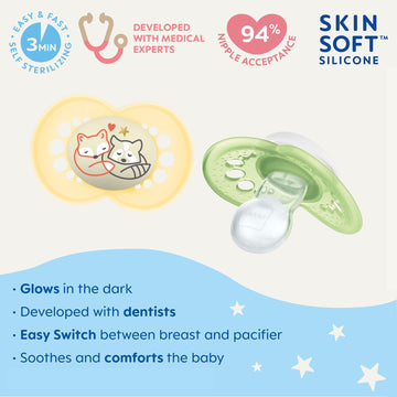 Mam Day & Night Pacifiers, Glow In The Dark Pacifier For Breastfed Babies, 6-16 Months, Unisex