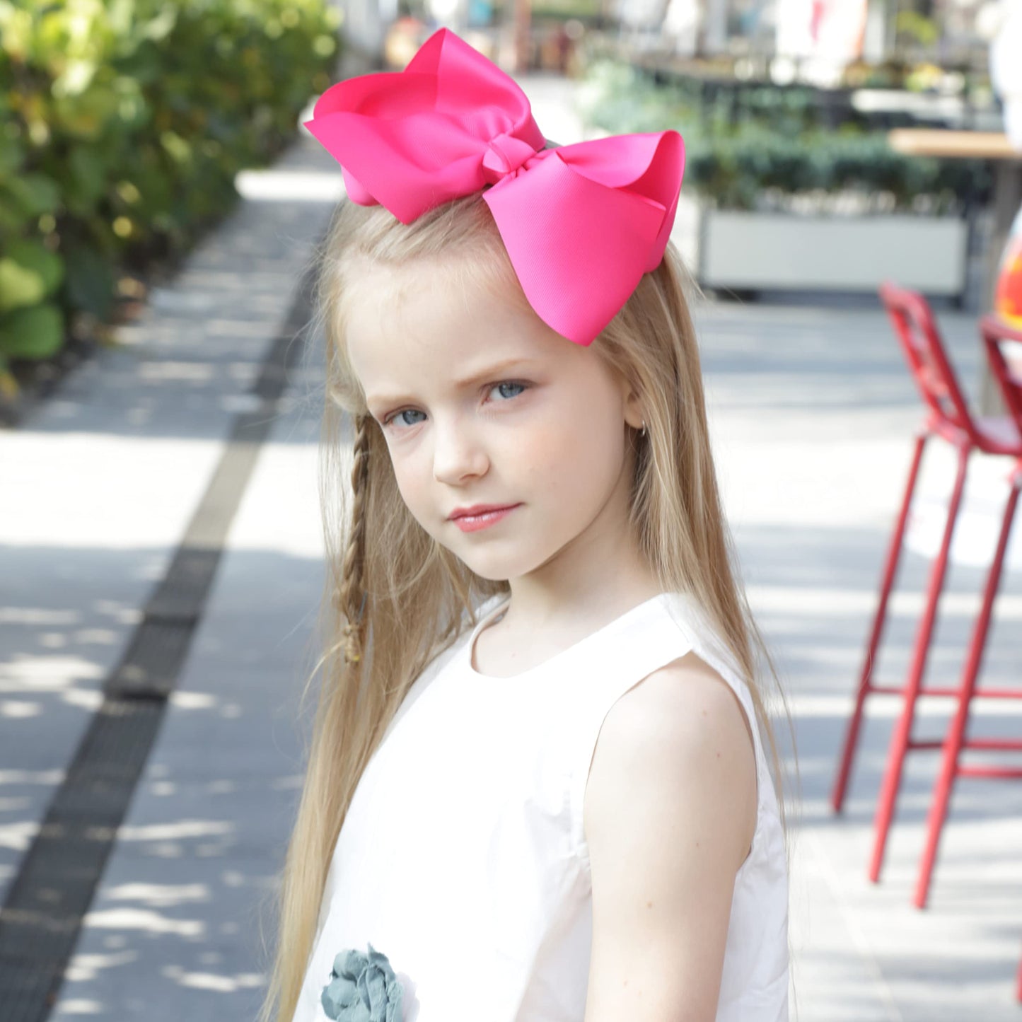 Oaoleer 8Pcs Hair Bows For Girls Hot Pink Grosgrain Ribbon Boutique Bow Alligator Clips Hair Accessories For Toddlers Little Gir