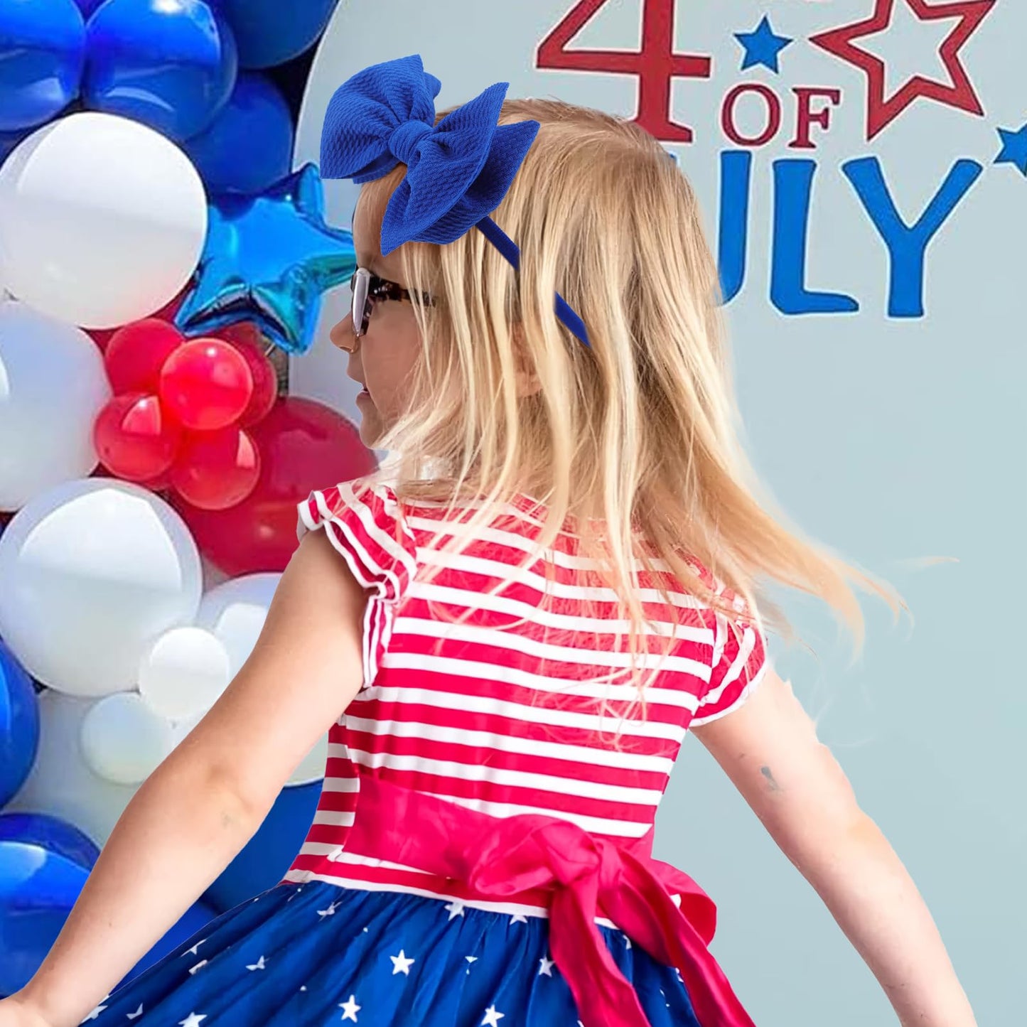 Yanjie 4Th Of July Headband For Baby Girls And Toddlers - Red, White, And Blue Nylon Bows Accessories