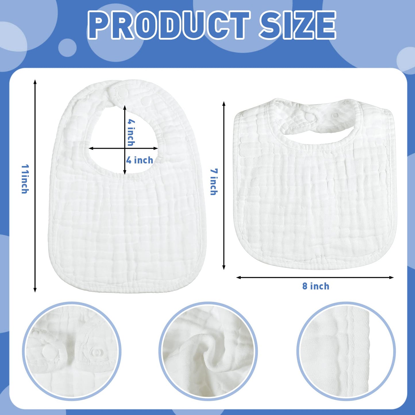 Reginary 30 Pack White Muslin Baby Bibs Bulk Adjustable 6 Layers Baby Bandana Drool Bibs For Baby Boys Girls Newborn Cotton Bibs