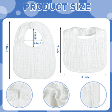Reginary 30 Pack White Muslin Baby Bibs Bulk Adjustable 6 Layers Baby Bandana Drool Bibs For Baby Boys Girls Newborn Cotton Bibs
