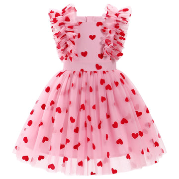 Valentines Day Dress Girls Toddler Red Hearts Sequin Tulle Dress Infant Birthday Dress Picture Day Outfits for School Photoshoo
