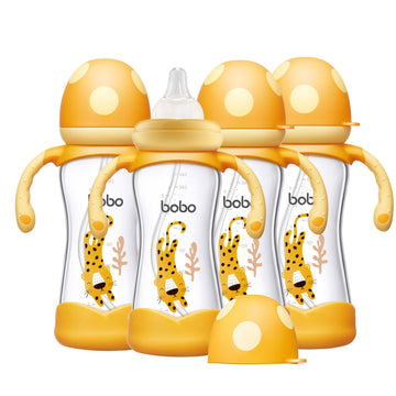 Yohkoh Natural Glass Baby Bottle With Natural Response Nipple, Wide Neck Baby Bottles With Handle, Newborn Anti-Colic Baby Bottl