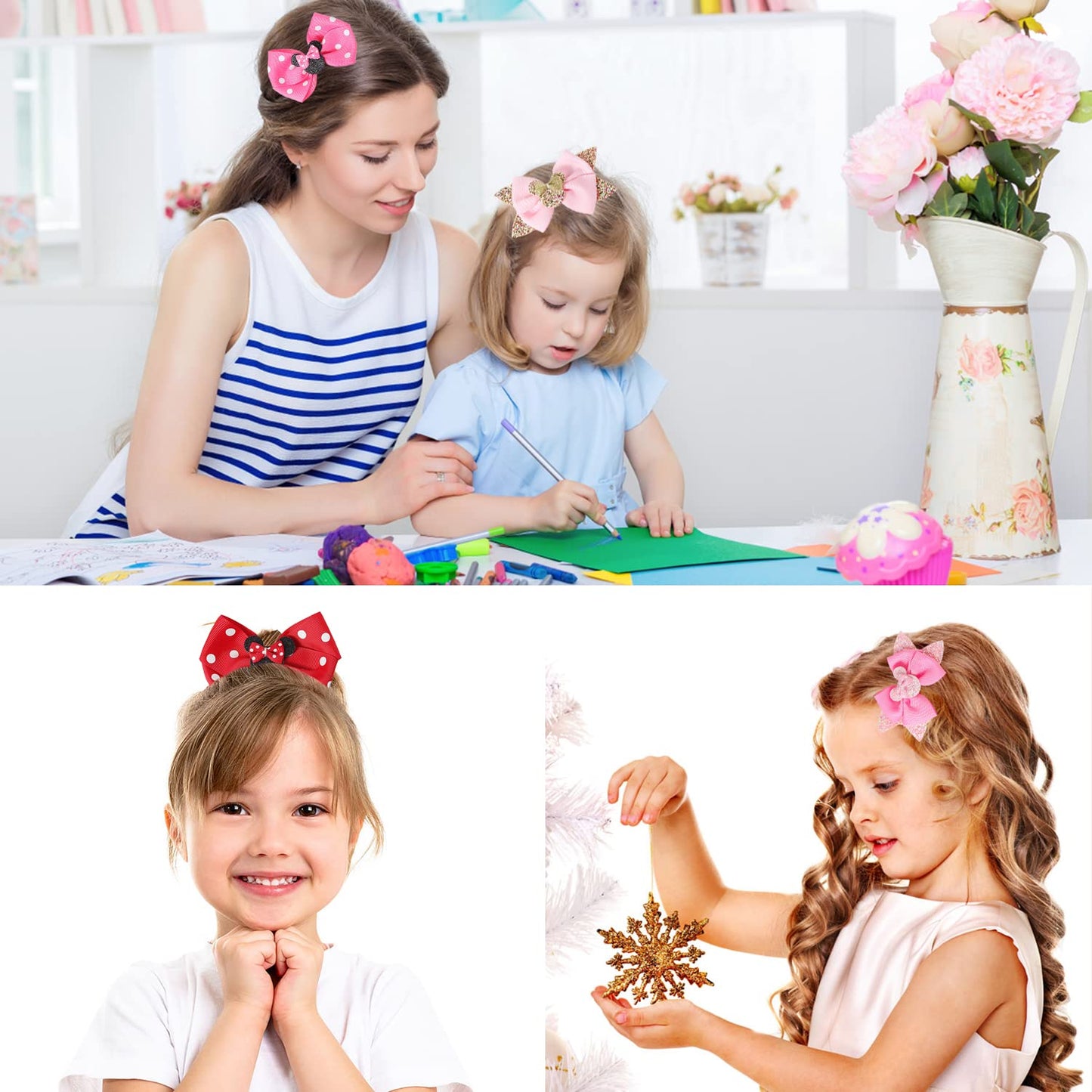 Rcjera Hair Clip, Baby Girl Mouse Ears Hair Bows Clips, 4Pcs Polka Dot Hair Accessory For Baby Kids Girls Women, Mice Hair Acces