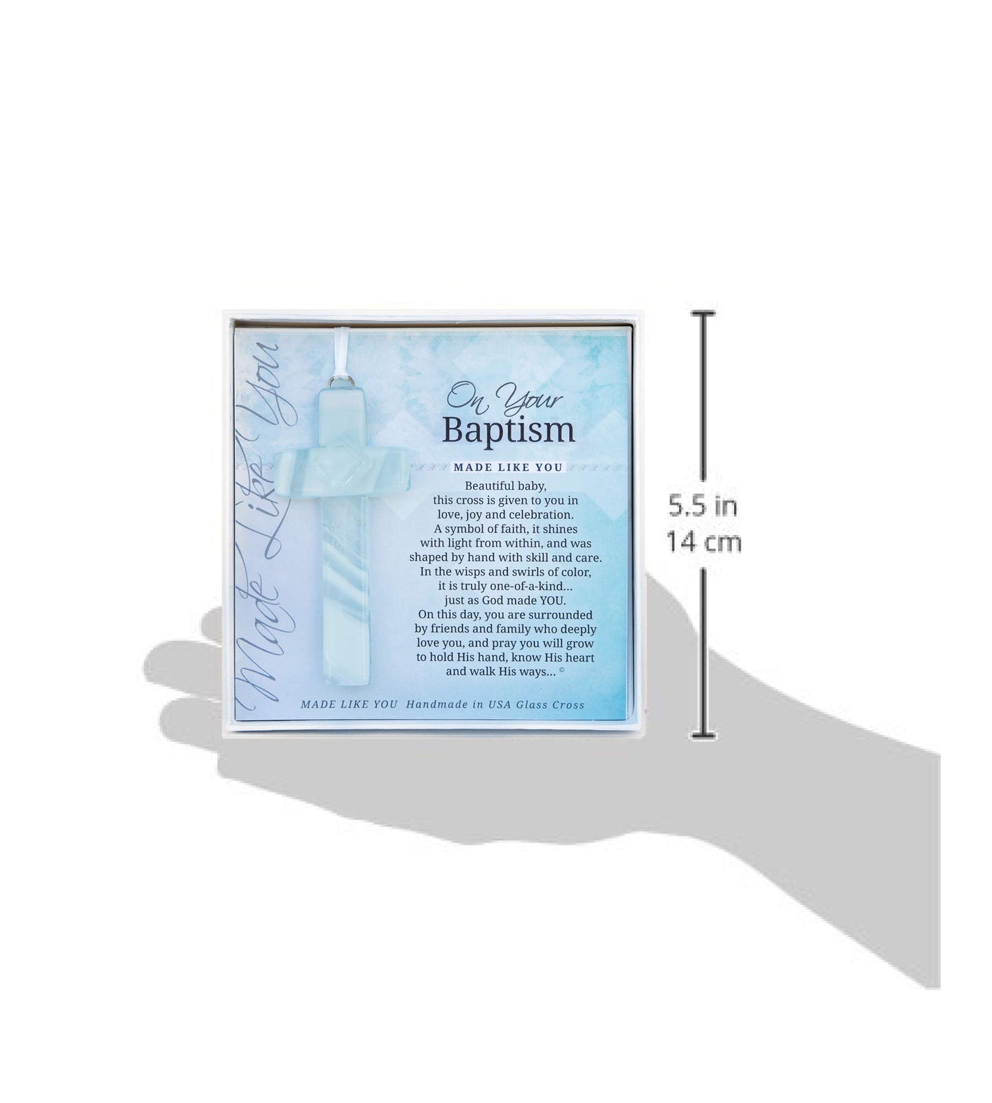 On Your Baptism Beautiful Baby Handmade Aqua Glass Cross - Treasured Baptism Gift For Baby Girl Or Boy