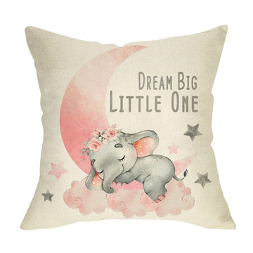 Ussap Elephant Dream Big Little One Home Decorative Throw Pillow Cover, Pink Moon Cloud Cushion Case 18X18 For Girl Kid Bedroom