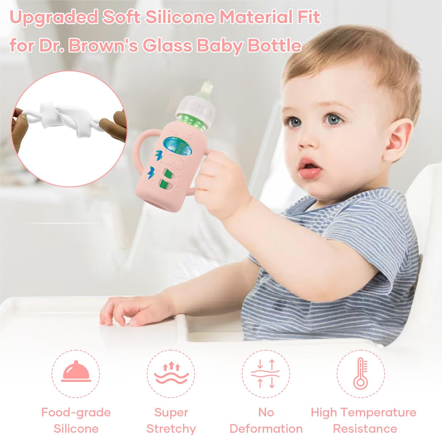 2 Pack Silicone Sleeves For Dr. Brown'S Glass Baby Bottles, Anti Breakage Durable Baby Bottle Holder With Easy Grip Handles, Nar