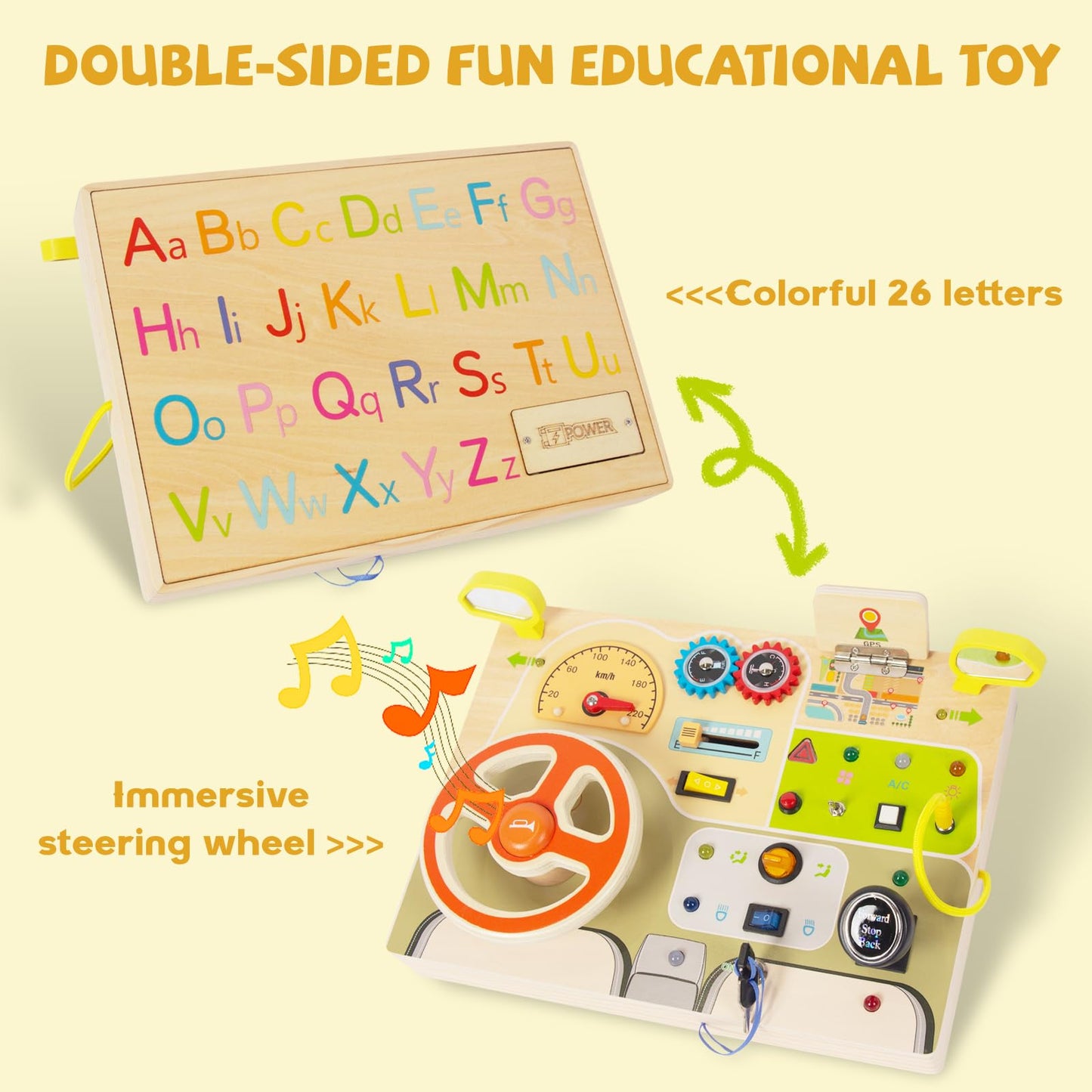 Montessori Busy Board for Toddlers Baby Busy Board Car Steering Wheel Wooden Sensory Board Travel Toys for Fine Motor Skill Gift
