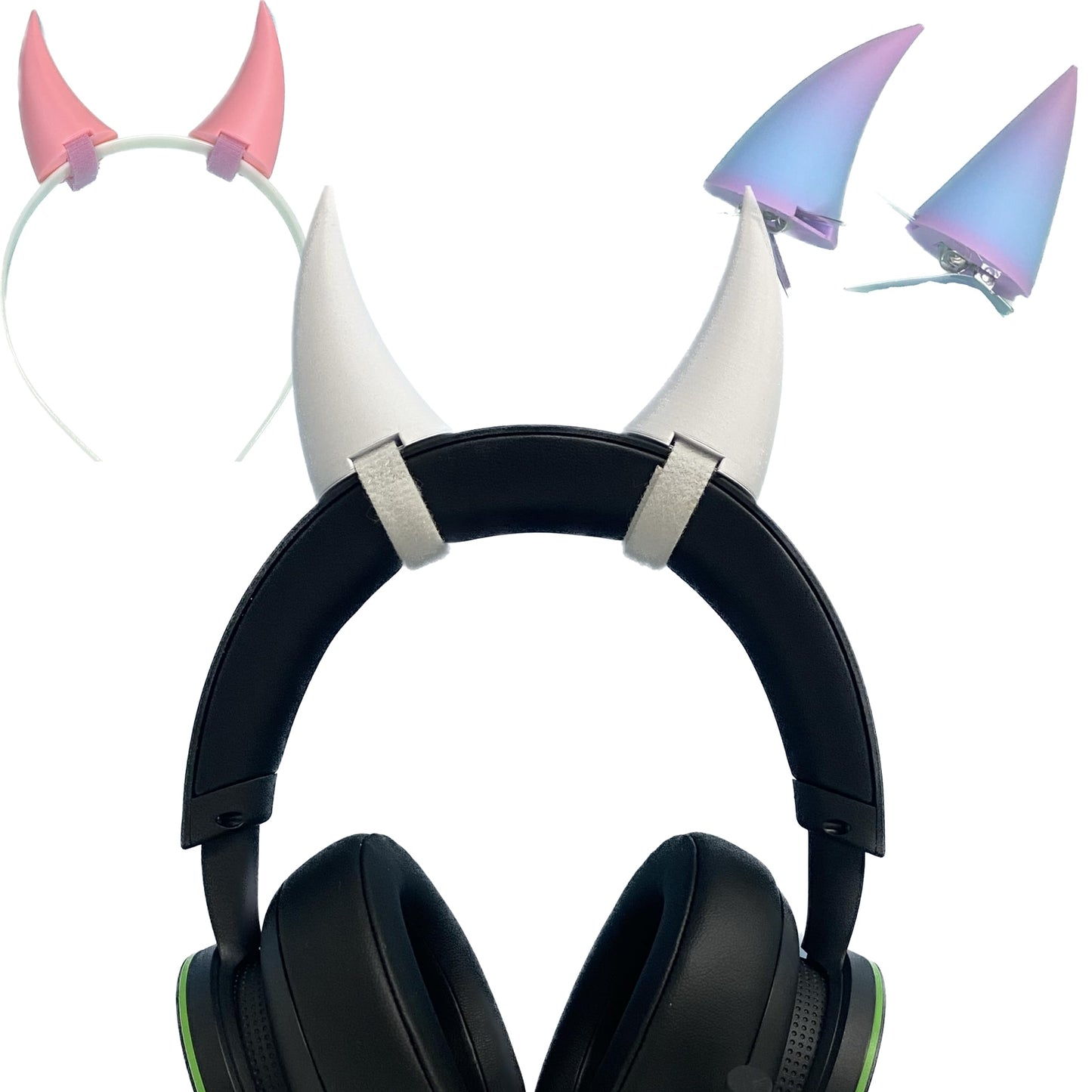 2X Demon Horns For Headset/Cosplay - Made In Usa -16 Colors Combos (White)
