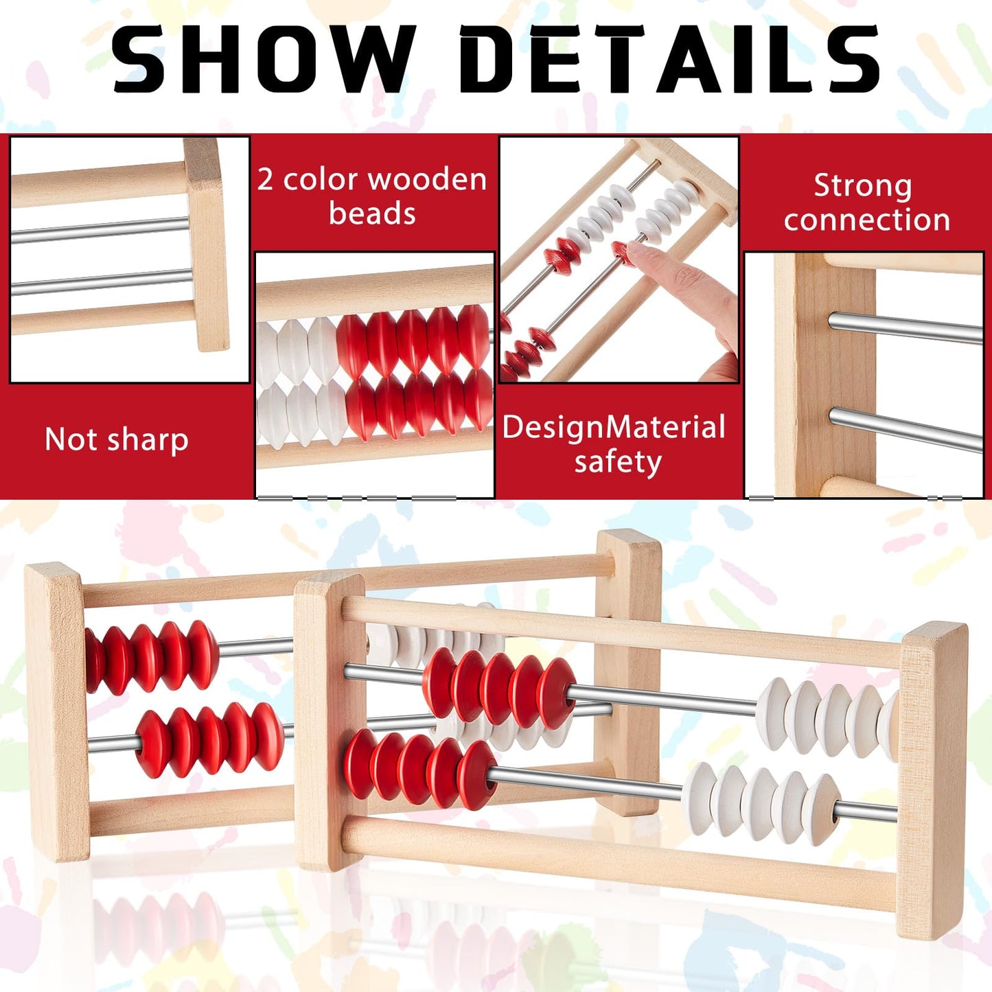 Saysurey 12 Pcs Mini 20-Bead Wooden Rekenrek Abacus, Abacus for Kids Math, Math Counters Manipulatives Counting Rack for Kids Ed