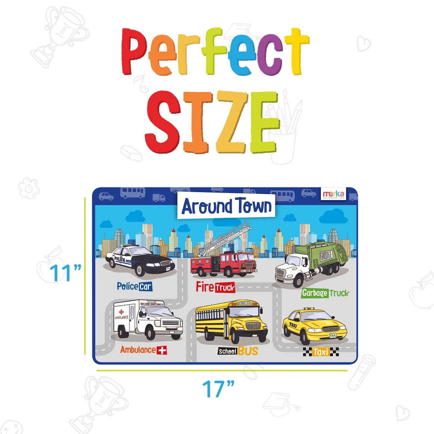 Merka Kids Placemat Educational Placemats For Toddlers Kids Placemats For Dining Table Set Of 4 Wipeable Silicone Transportation