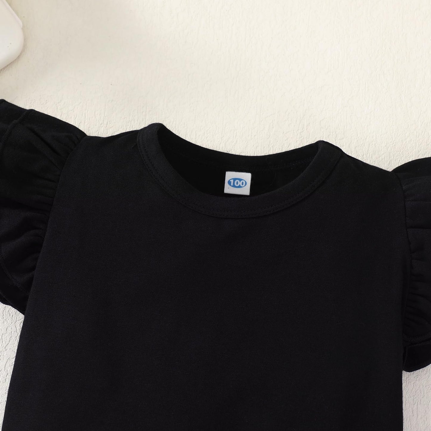 Zfzdren 12M-7Y Toddler Baby Girls T Shirt Solid Color Blouse Ruffle Top Cotton Basic Tees Plain Shirt (5-6 Years, A048)