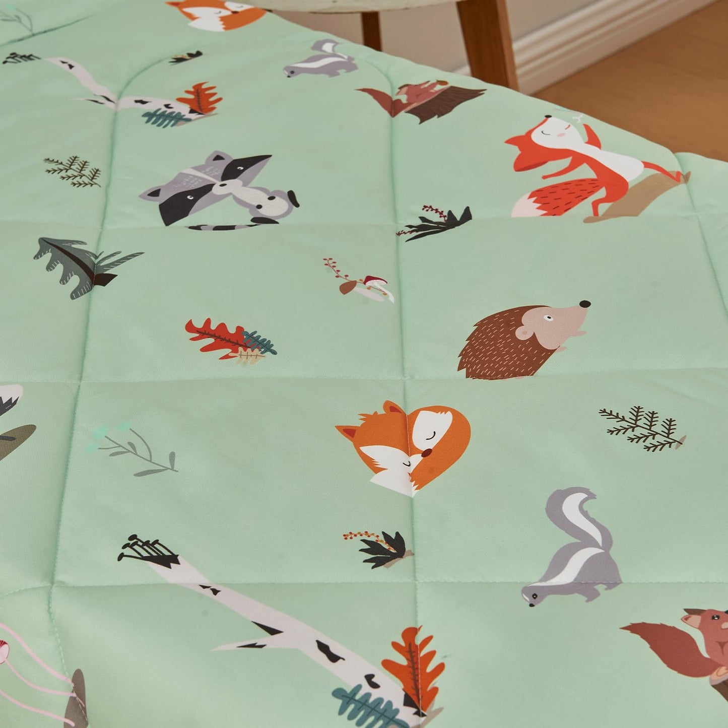 Beeweed 4 Pieces Woodland Animal Toddler Bedding Set Boys Girls, 2 Sides Design Fox Bed In A Bag Comforter Set, Includes 1 Comfo