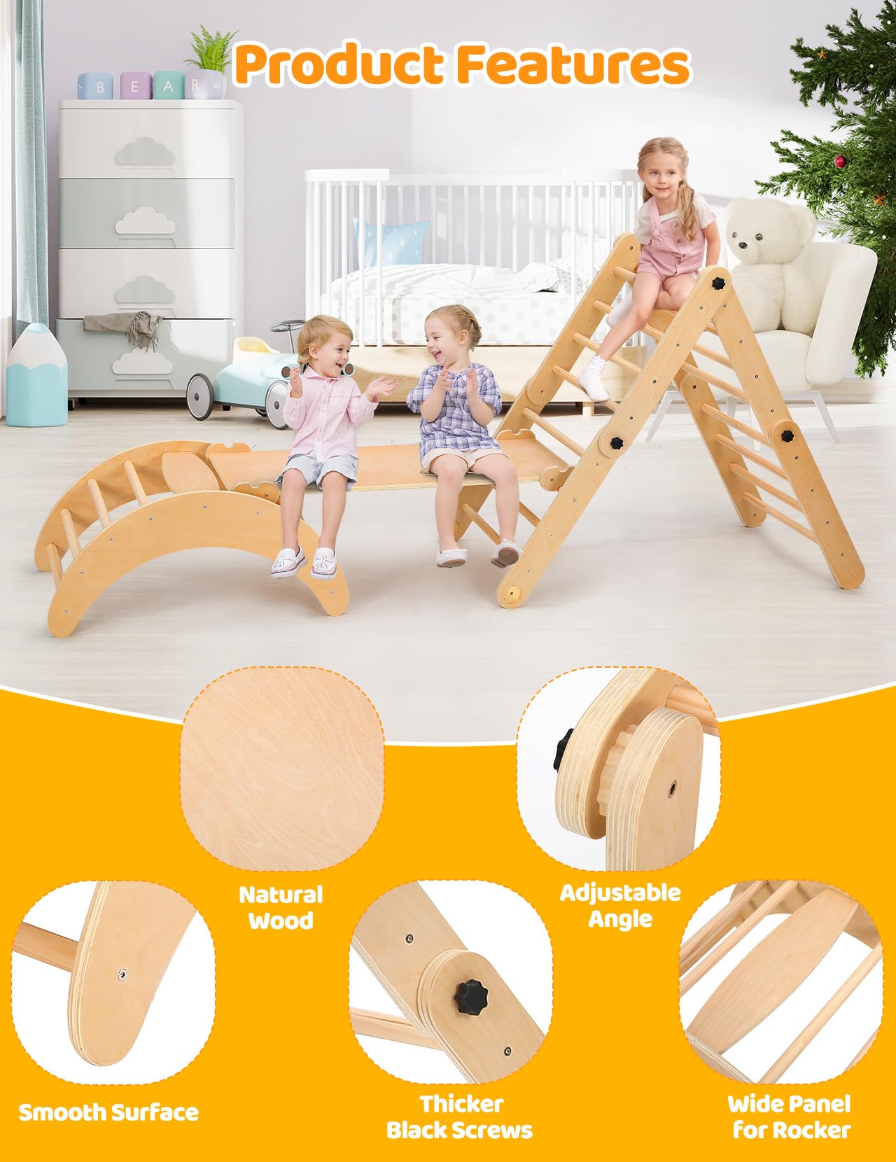 Dripex Deformable Pikler Triangle Set, Large Montessori Climbing Set With Over 20 Playing Modes, Pikler Triangle With Slide Arch