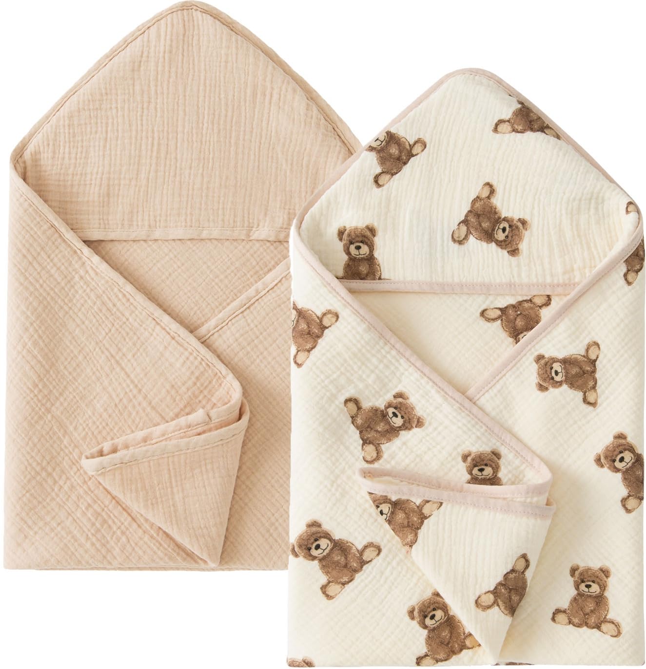 Little Jump Hooded Baby Towels for Newborn - 2 Pack 100% Cotton Muslin Baby Bath Towel, Soft and Absorbent for Boys Girls Infant