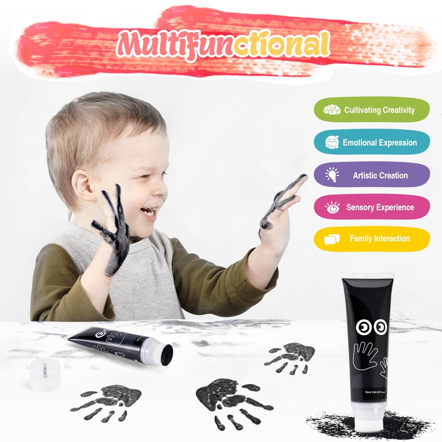 Nabance 2.54 Fl Oz Black Baby Hand And Footprint Friendly Ink Paint, Dog Cat Paw Print Safe Ink, Non-Toxic Acid-Free, Safe Gentl