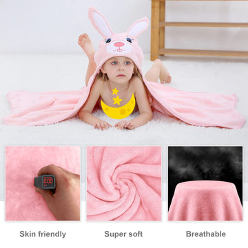 Michley Cartoon Hooded Baby Towel Unisex, Premium Soft Swimming Bathrobe Large Washcloths 27.5' X 47' For 0-7T (Rabbit)