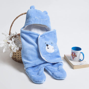 Aakriti Hooded Baby Bear Embroidered Super Soft Hooded Baby Wrapper Blanket || for 06 Month Baby Boys & Babys Girls ||Pack of 1