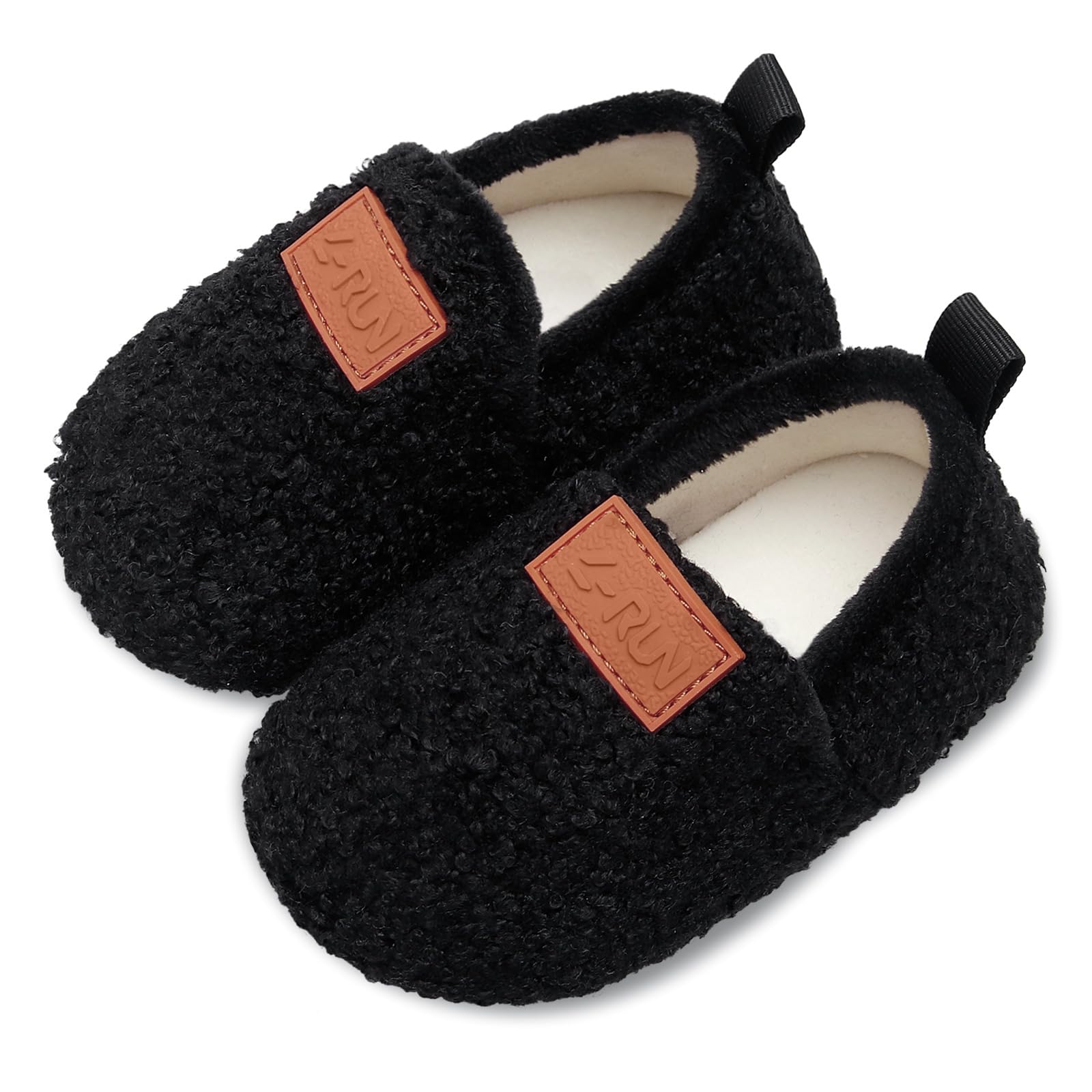 L-Run Black Fuzzy Slippers For Kids House Slipper Shoes Black 3.5-4.5 Infant=Eu20-21