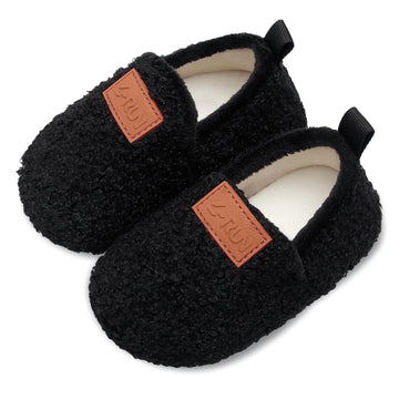 L-Run Black Fuzzy Slippers For Kids House Slipper Shoes Black 3.5-4.5 Infant=Eu20-21