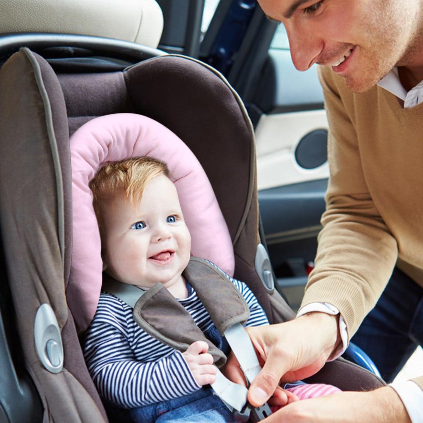 Coolbebe New 2-In-1 Babybody Supports For Baby Newborn Infants - Extra Soft Stroller Cushion Pads Car Seat Insert, Seasons, Pink
