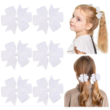 Choicbaby 3 Inches Hair Bows For Girls White Grosgrain Ribbon Pinwheel Hair Bows Clips Toddler Bows Hair Clips For Birthday Baby