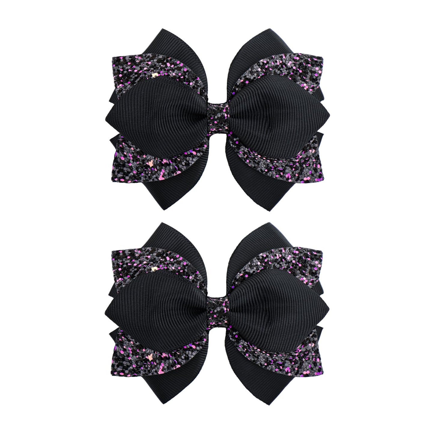 YanJie 2Pcs 3.5 Hair Bows for Women Black Bow for Girls Purple Glitter Hair Accessories Halloween Bows with Clips Girl Gifts B