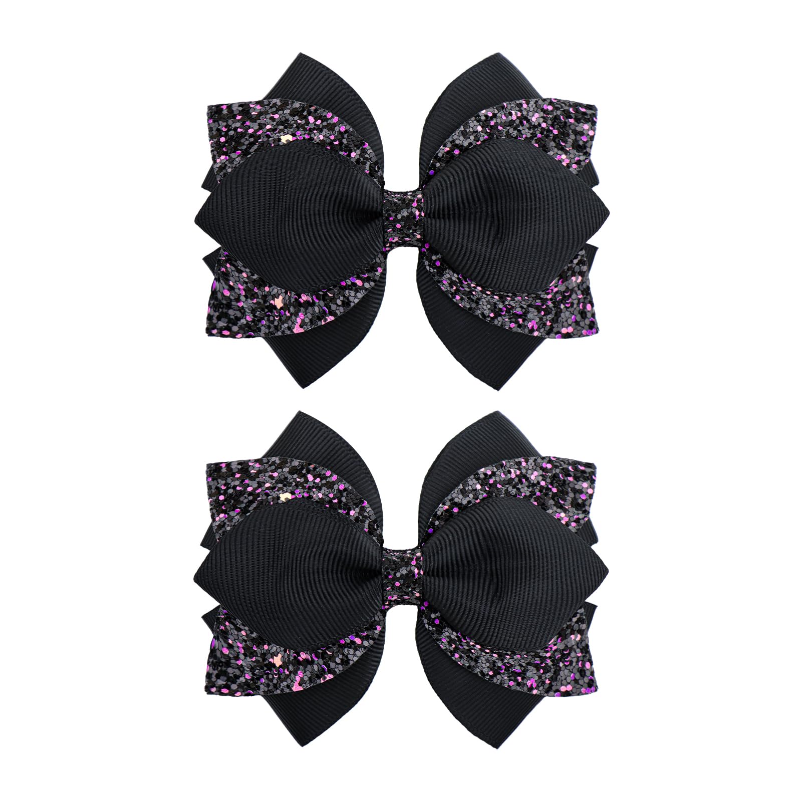 YanJie 2Pcs 3.5 Hair Bows for Women Black Bow for Girls Purple Glitter Hair Accessories Halloween Bows with Clips Girl Gifts B