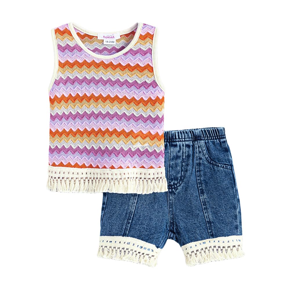 Hopscotch Girls Sleeveless Multi 2Pc Textured Blouse And Shorts (34 Years)