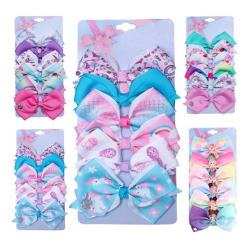 [6-Pcs/Set] 5 Inch Cute Mermaid Unicorn Rainbow Colorful Ribbon Hair Bow Alligator Clip Accessories Gifts For Toddlers Girls (Me