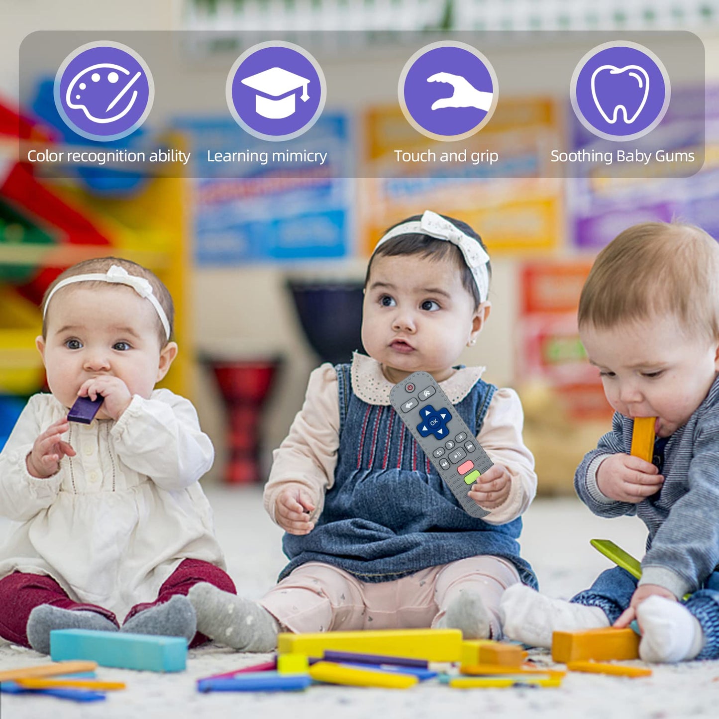 Chuya TV Remote Teether for 0-12-18 Months Babies Infant Toddlers Remote Teethers Silicone Baby Teething Toys