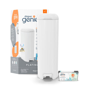 Diaper Genie Platinum Pail (Lilly White) Is Made Of Durable Stainless Steel And Includes 1 Easy Roll Refill With 18 Bags That Ca