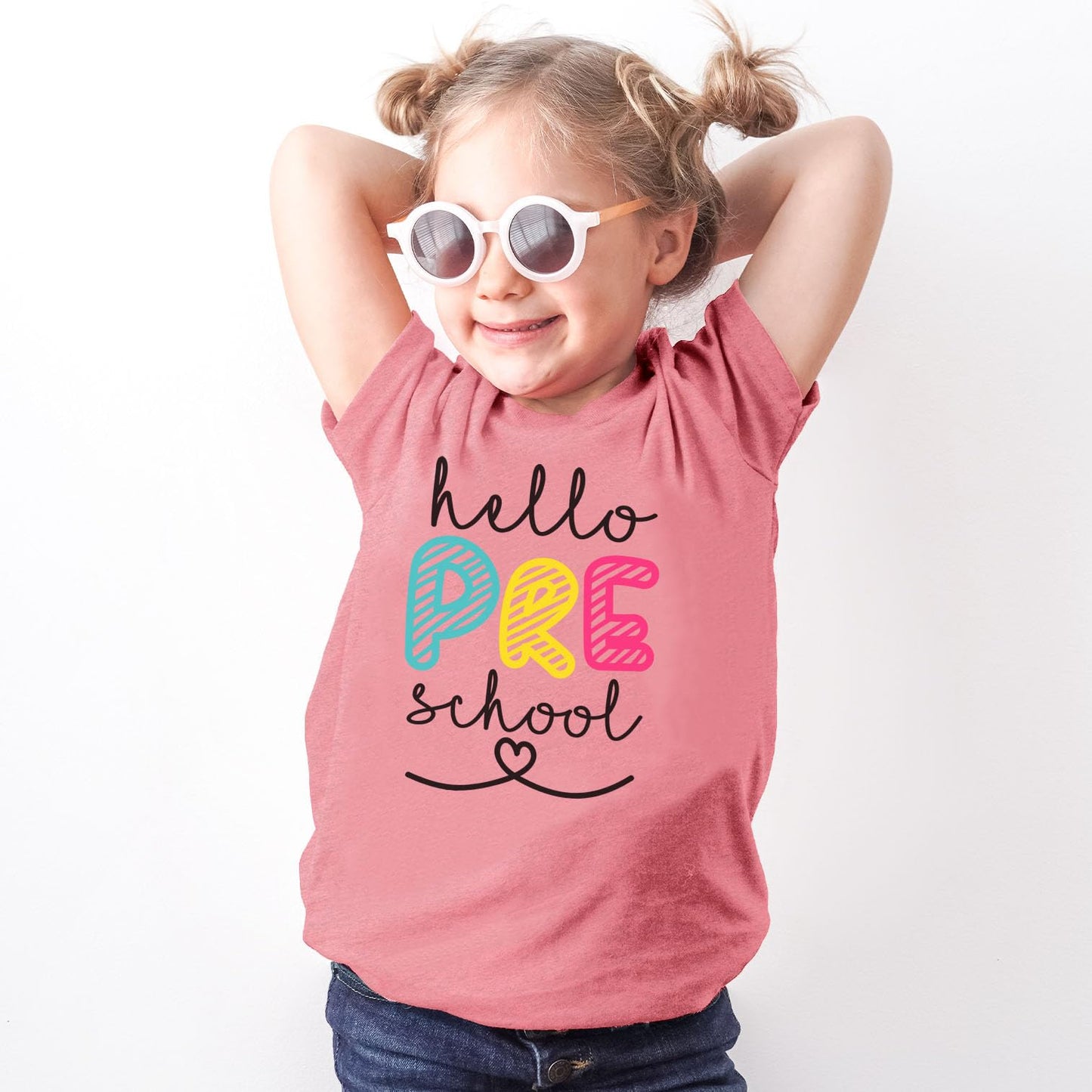 Olive Loves Apple Hello Preschool First Day Of School Gift Back To School Pink Shirt 4T