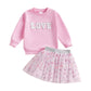 Lagkiyoj Toddler Girls Valentines Day Outfits Long Sleeve Letter Print/Embroidery Sweatshirt+Tulle Skirt Set Baby Clothes (Red L