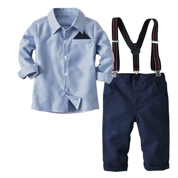 Baby Boys Long Sleeve Gentleman Outfits Suits Set,Shirt+ Pants+Suspenders,9-12M Blue