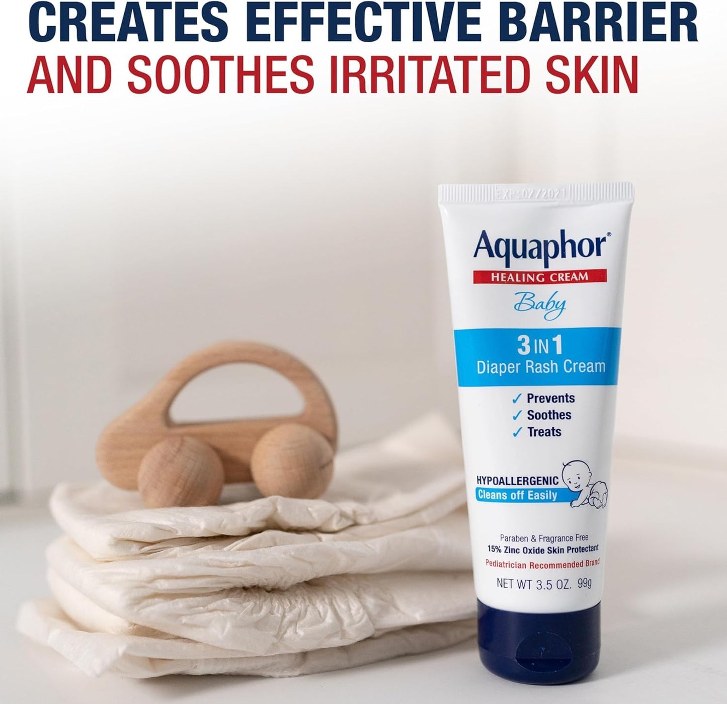 Aquaphor Baby Diaper Rash Cream, 3-In-1 Diaper Rash Relief, 3.5 Oz Tube, Pack Of 2