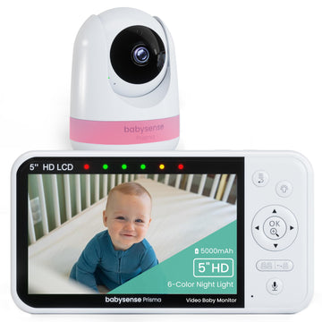 Babysense Prisma Baby Monitor With Camera And Audio, 5    Hd Video Baby Monitor, 6-Color Night Light, Split Screen, Baby Sound M