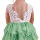 2Bunnies Girl Peony Lace Back A-Line Tiered Tutu Tulle Flower Girl Dress (Sage Sleeveless Short, 4T)