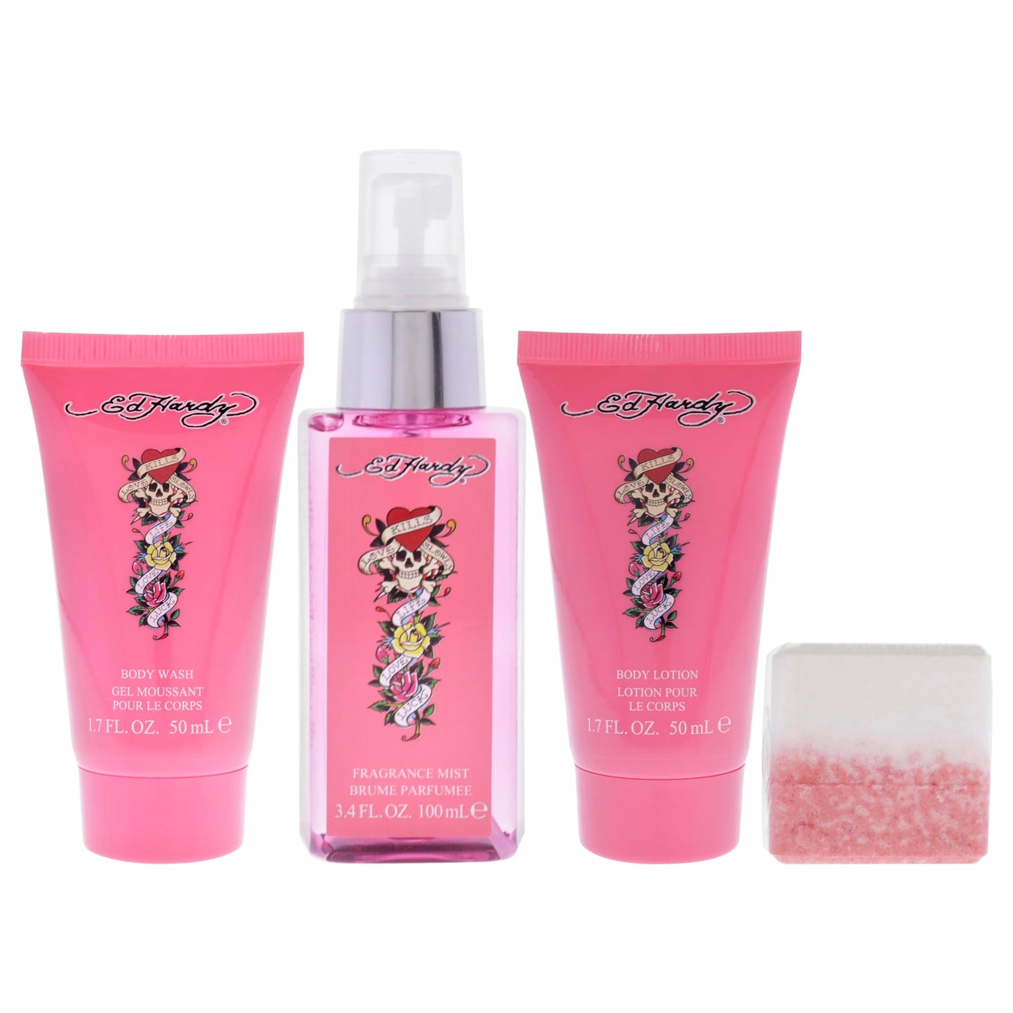 Ed Hardy Womens Perfume Gift Set, 4 Pieces Include Fragrance Mist, Body Lotion, Body Wash, and Fragrant Bath Fizz