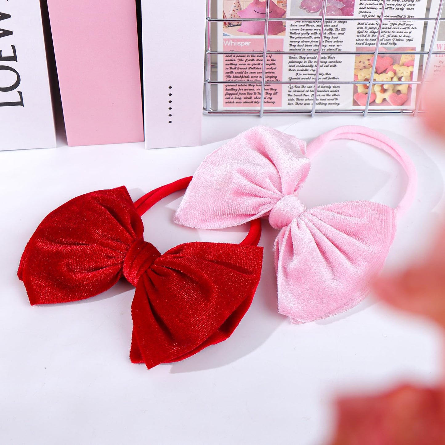 Yanjie Hairband 2.5 Count - Nylon, Velvet - Hair Styling, Securing Hair - For Baby Girls - Valentine'S Day - Handmade, Soft, Str