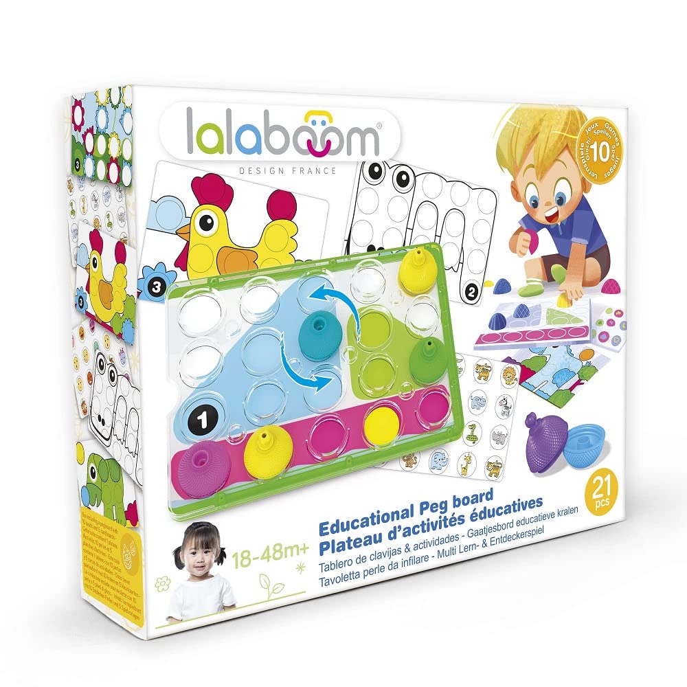 Lalaboom - 16 Piece Activity Pegboard - Montessori Educational Shape and Color STEM Construction Toy 18 Months to 4 Years - BL71