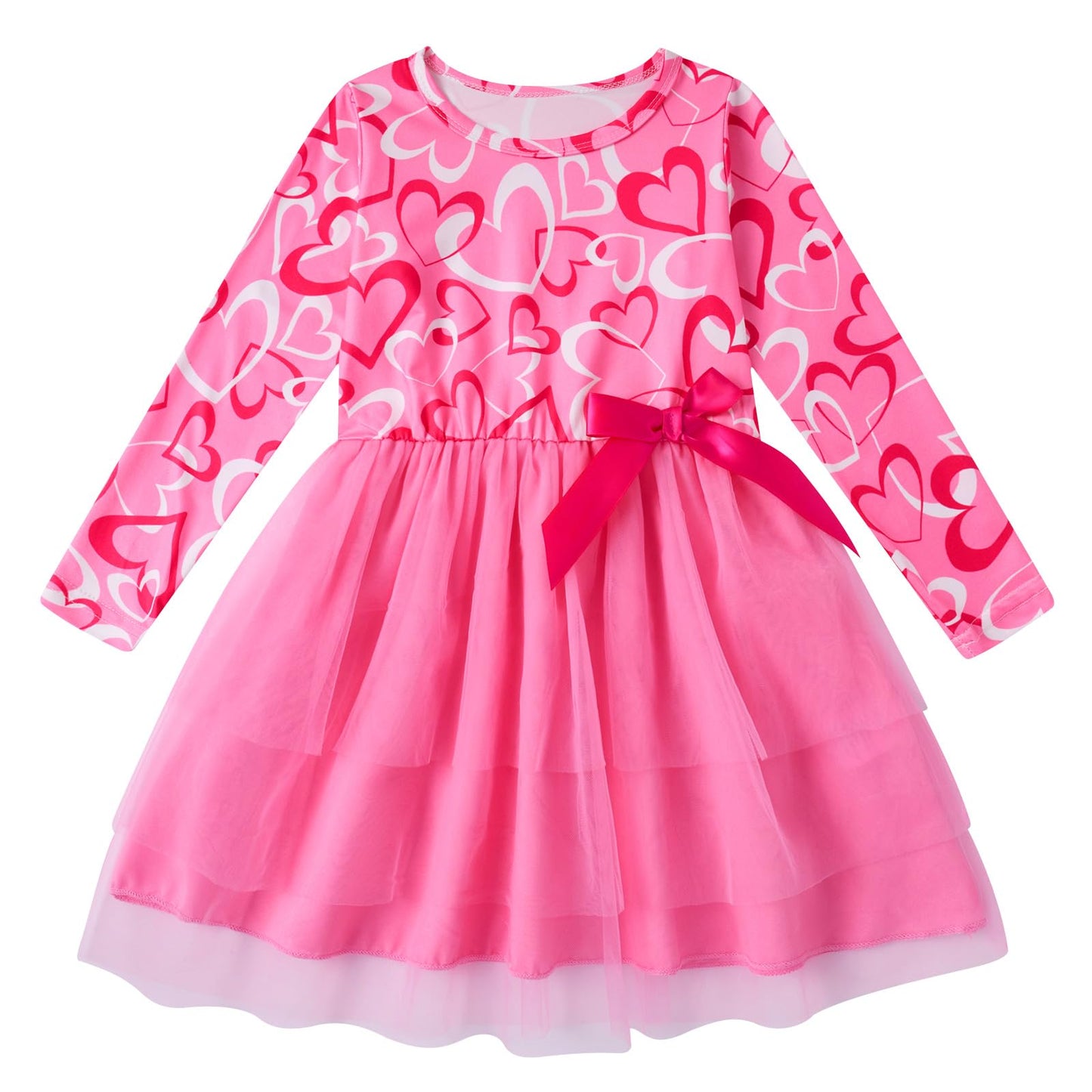 Vieille Toddler Girls Valentines Day Outfits 3T Love Heart Print Long Sleeve Tutu Dress 4T Kids Pink Skirts Clothes