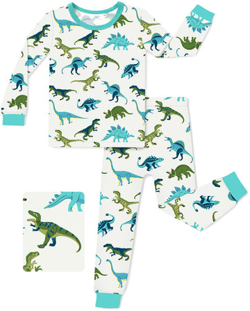 Babee Reshinee Bamboo Viscose Toddler Pajamas Boys Girls Kids Baby 2Pcs Long-Sleeve Pyjamas Set 12-18 Months Dinosaur Snug Fit S