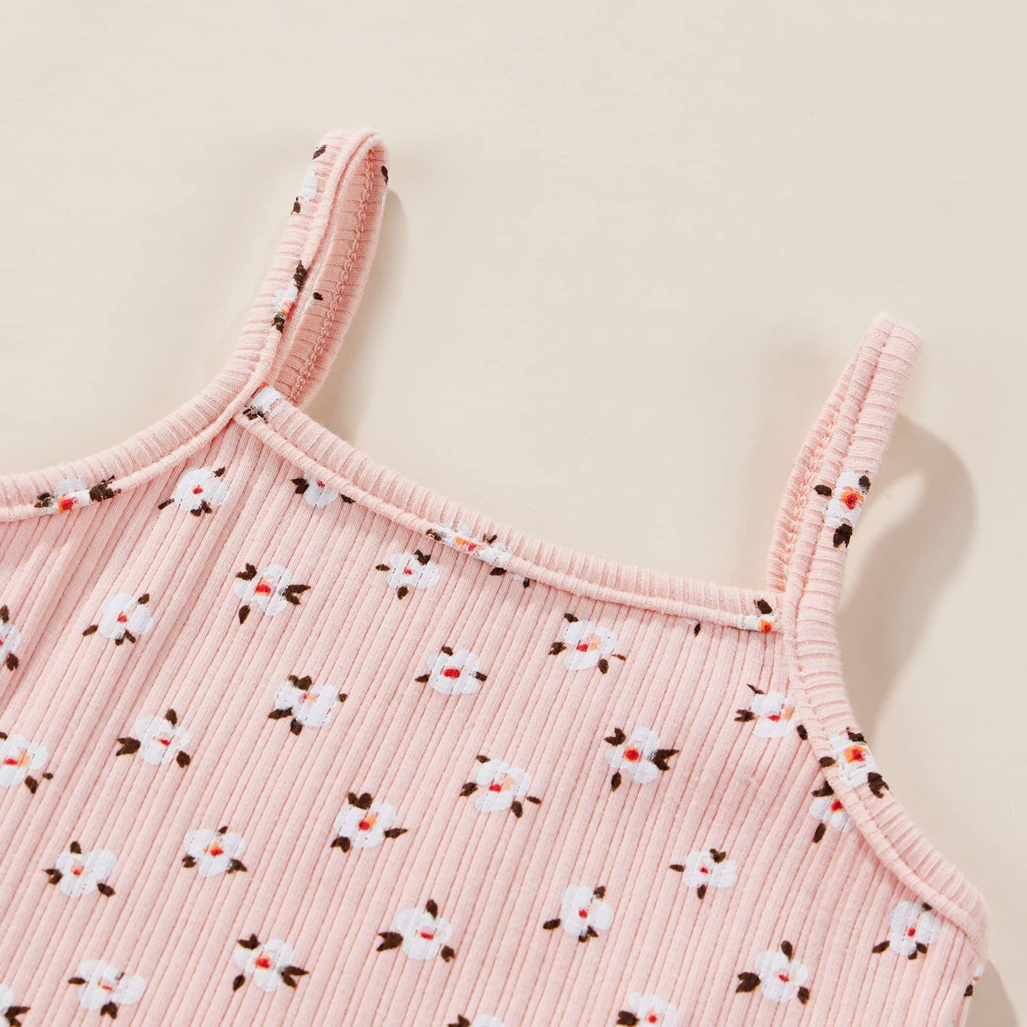 Coorally Toddler Baby Girl Floral Ruffled Outfits Set Strap Crop Tops+ Shorts Pants Summer Clothes Set (A-Pink, 18-24 Months)