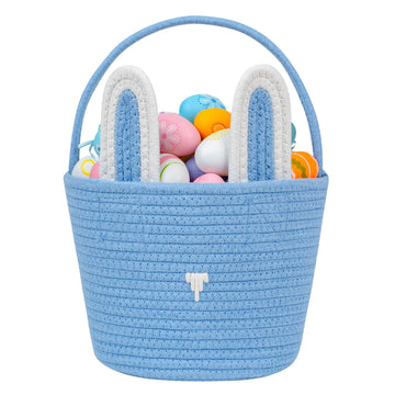 CubesLand Blue Easter Baskets for Easter Eggs Hunt, Boys Easter Basket Lovely Bunny Basket Colorful Woven Basket First Easter Gi