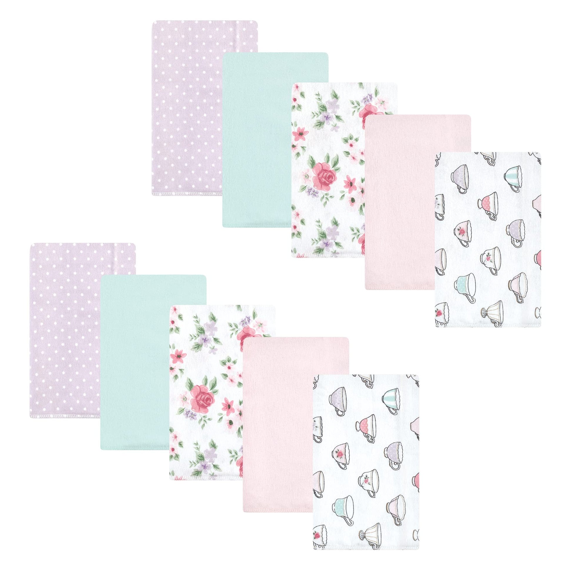Hudson Baby Unisex Baby Cotton Flannel Burp Cloths, Tea Party, One Size
