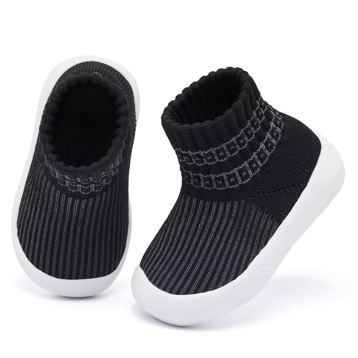 Baby Shoes Girls Boys Baby Sock Shoes With Grip Infant First Walking Sneaker Toddler Slipper Non Slip 12-15 Months Black